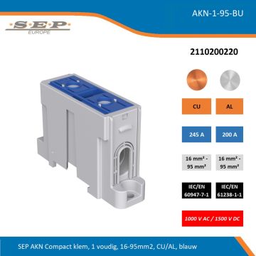 SEP AKN Compact klem, 1 voudig, 16-95mm2, CU/AL, blauw