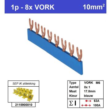 Schotman Elektro - SEP aansluitrail VORK-M6 8x1 aansluitingen 17.8mm