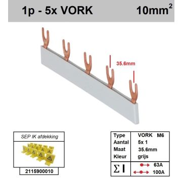 Schotman Elektro - SEP aansluitrail VORK-M6 5x1 aansluitingen 35.6mm