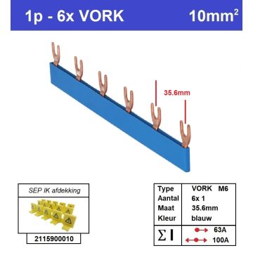 Schotman Elektro - SEP aansluitrail VORK-M6 6x1 aansluitingen 35.6mm