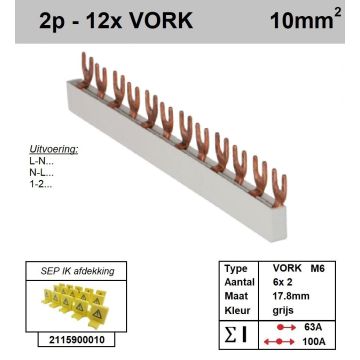 Schotman Elektro - SEP aansluitrail 2 fase VORK 6x2 aansluitingen 17.8mm