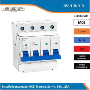 SEP INS1H inst.aut  3p+N - D - 10A - 15/25kA