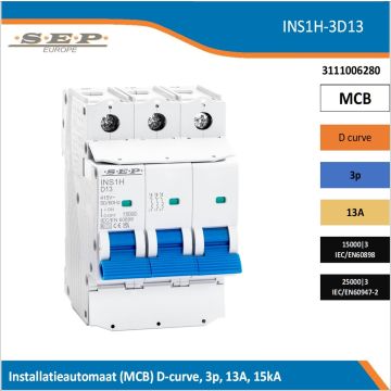 SEP INS1H inst.aut  3p - D - 13A - 15/25kA