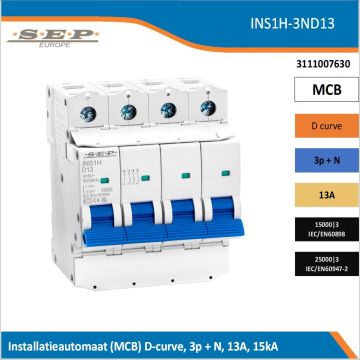 SEP INS1H inst.aut  3p+N - D - 13A - 15/25kA