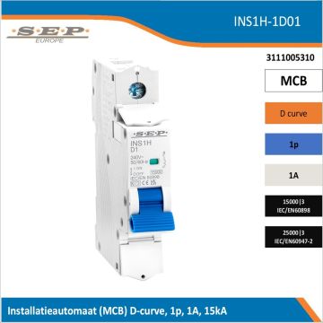 SEP INS1H inst.aut  1p - D - 1A - 15/25kA