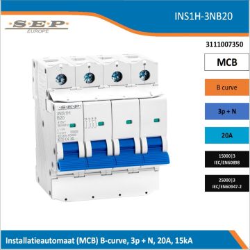 SEP INS1H inst.aut  3p+N - B - 20A - 15/25kA