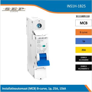 SEP INS1H inst.aut  1p - B - 25A - 15/25kA