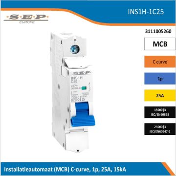 SEP INS1H inst.aut  1p - C - 25A - 15/25kA
