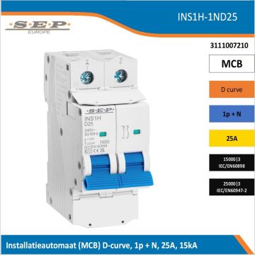 SEP INS1H inst.aut  1p+N - D - 25A - 15/25kA