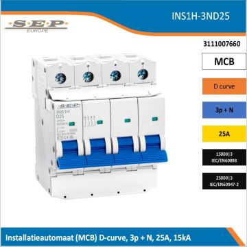 SEP INS1H inst.aut  3p+N - D - 25A - 15/25kA