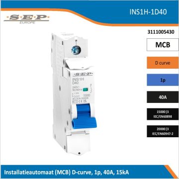 SEP INS1H inst.aut  1p - D - 40A - 15/20kA