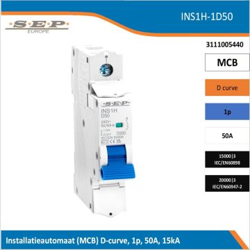 SEP INS1H inst.aut  1p - D - 50A - 15/20kA