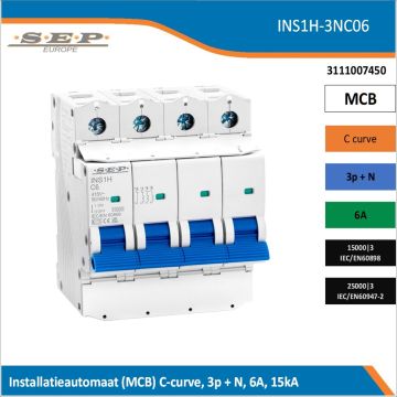 SEP INS1H inst.aut  3p+N - C - 6A - 15/25kA