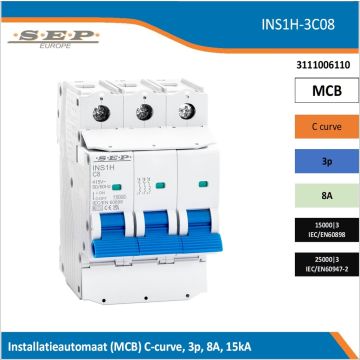 SEP INS1H inst.aut  3p - C - 8A - 15/25kA