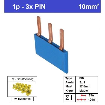 Schotman Elektro - SEP aansluitrail PIN 3x1 aansluitingen 17.8mm