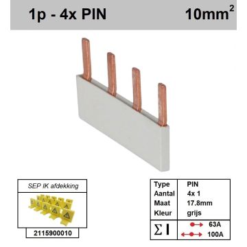 Schotman Elektro - SEP aansluitrail PIN 4x1 aansluitingen 17.8mm