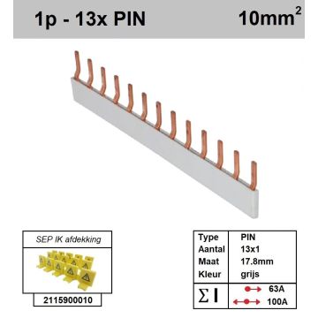 Schotman Elektro - SEP aansluitrail PIN 13x1 aansluitingen 17.8mm