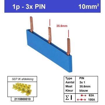 Schotman Elektro - SEP aansluitrail PIN 3x1 aansluitingen 35.6mm