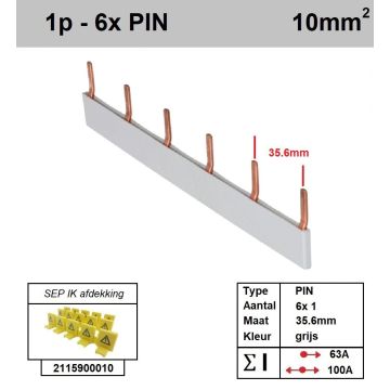 Schotman Elektro - SEP aansluitrail PIN 6x1 aansluitingen 35.6mm