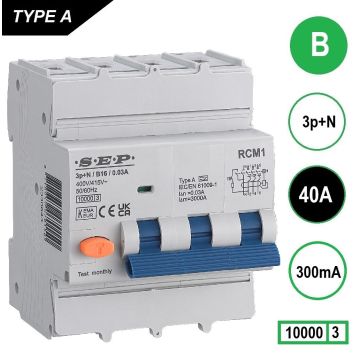 Schotman Elektro B.V. - SEP RCM4 3p+n B 40A 300mA 10kA aardlekautomaat