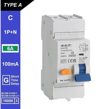 Schotman Elektro B.V. - SEP RCM1 1p+n C-karakteristiek 6A 10kA kortstondig vertraagd AG
