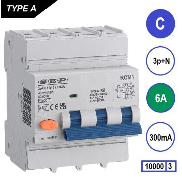 Schotman Elektro B.V. - SEP RCM4 3p+n C 6A 300mA 10kA aardlekautomaat