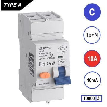 Schotman Elektro B.V. - SEP RCM1 1p+n C 10A 10mA 10kA aardlekautomaat