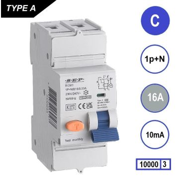 Schotman Elektro B.V. - SEP RCM1 1p+n C 16A 10mA 10kA aardlekautomaat