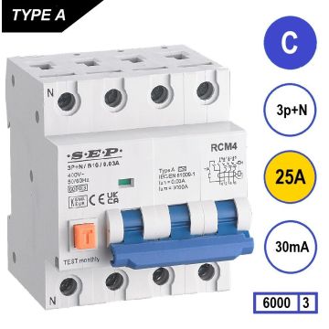 SEP RCM4 Aardlekautom. 3p+n C25 30mA 6kA
