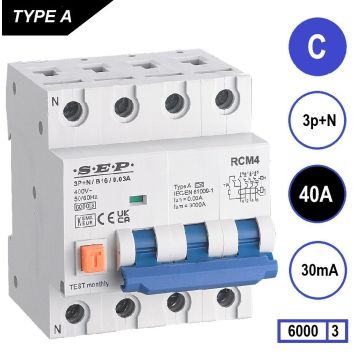 SEP RCM4 Aardlekautom. 3p+n C40 30mA 6kA