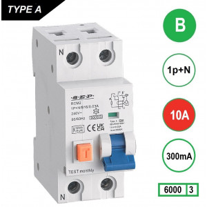 SEP RCM2 Aardlekautom. 1p+n B10 300mA 6kA