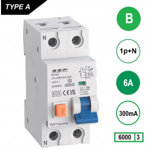 SEP RCM2 Aardlekautom. 1p+n B6 300mA 6kA