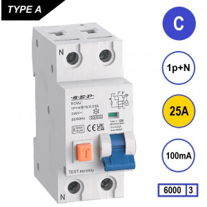 SEP RCM2 Aardlekautom. 1p+n C25 100mA 6kA