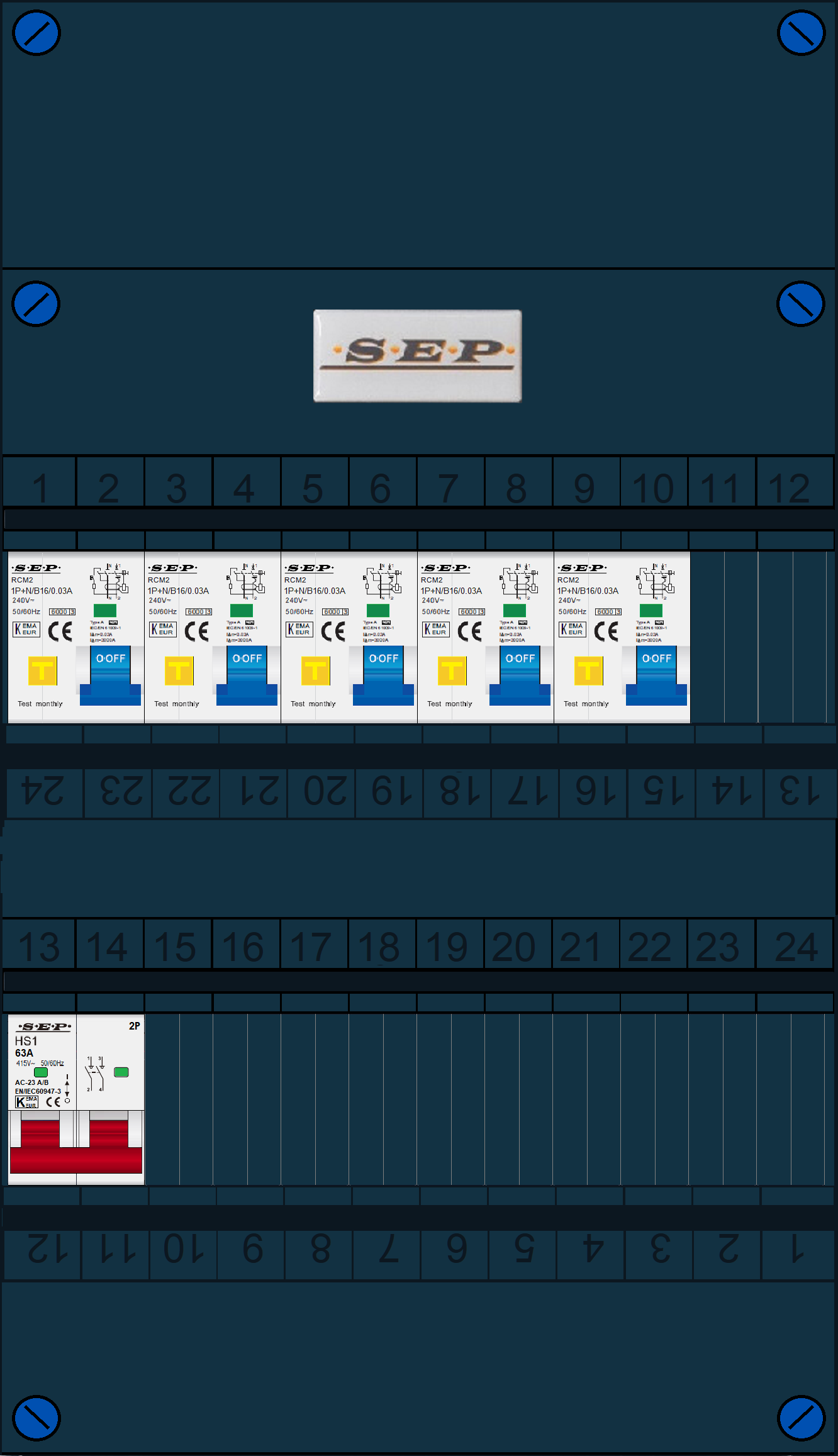 Schotman Elektro B.V. - SEP FS63A, 1xHoofdschakelaar, 5xAardlekautomaat, 1 Fase