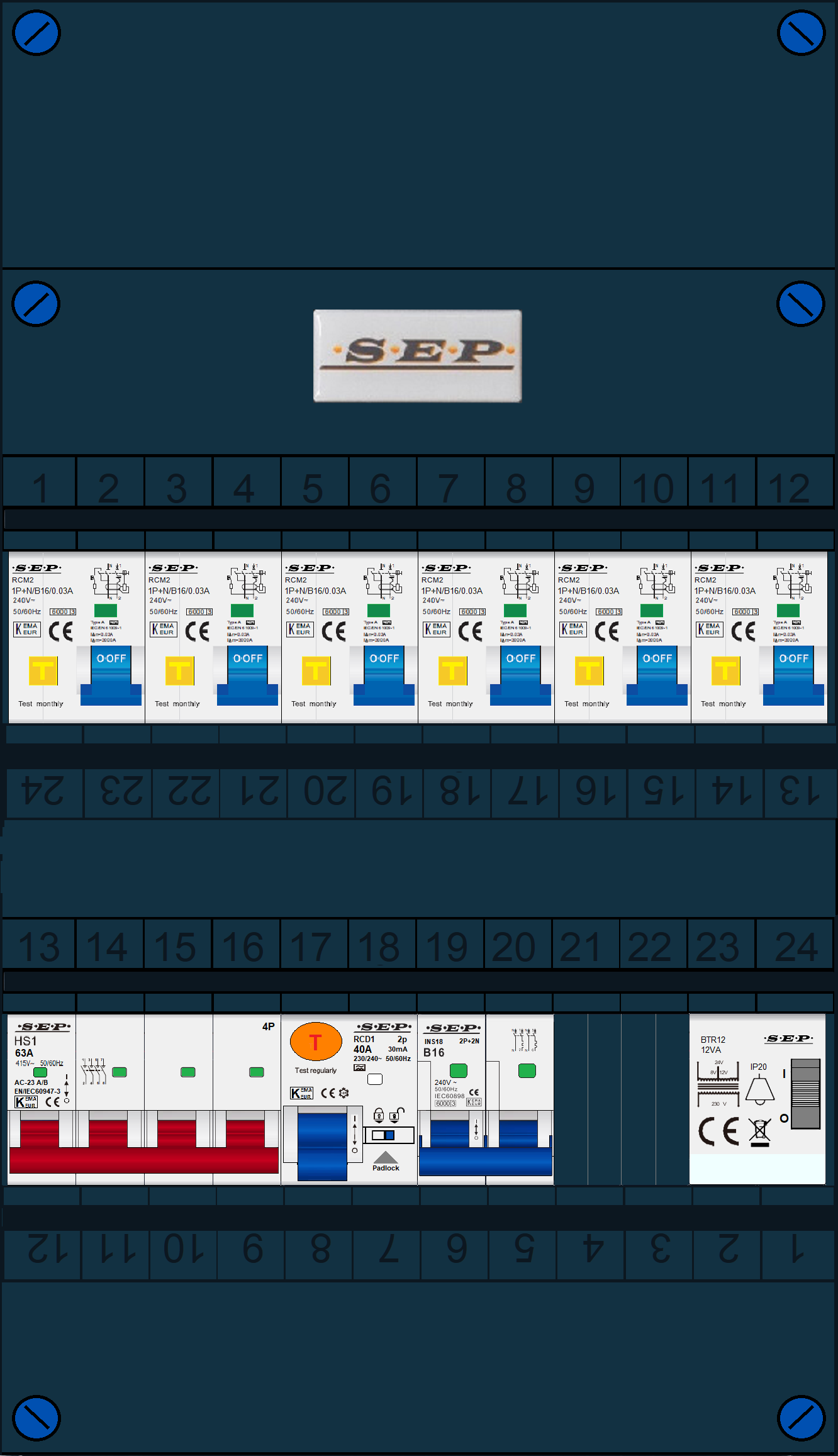 Schotman Elektro B.V. - SEP FS63A, 1xHoofdschakelaar, 6xAardlekautomaat, 1xAls+Fornuisgroep, 1xBeltrafo, 3 Fase 