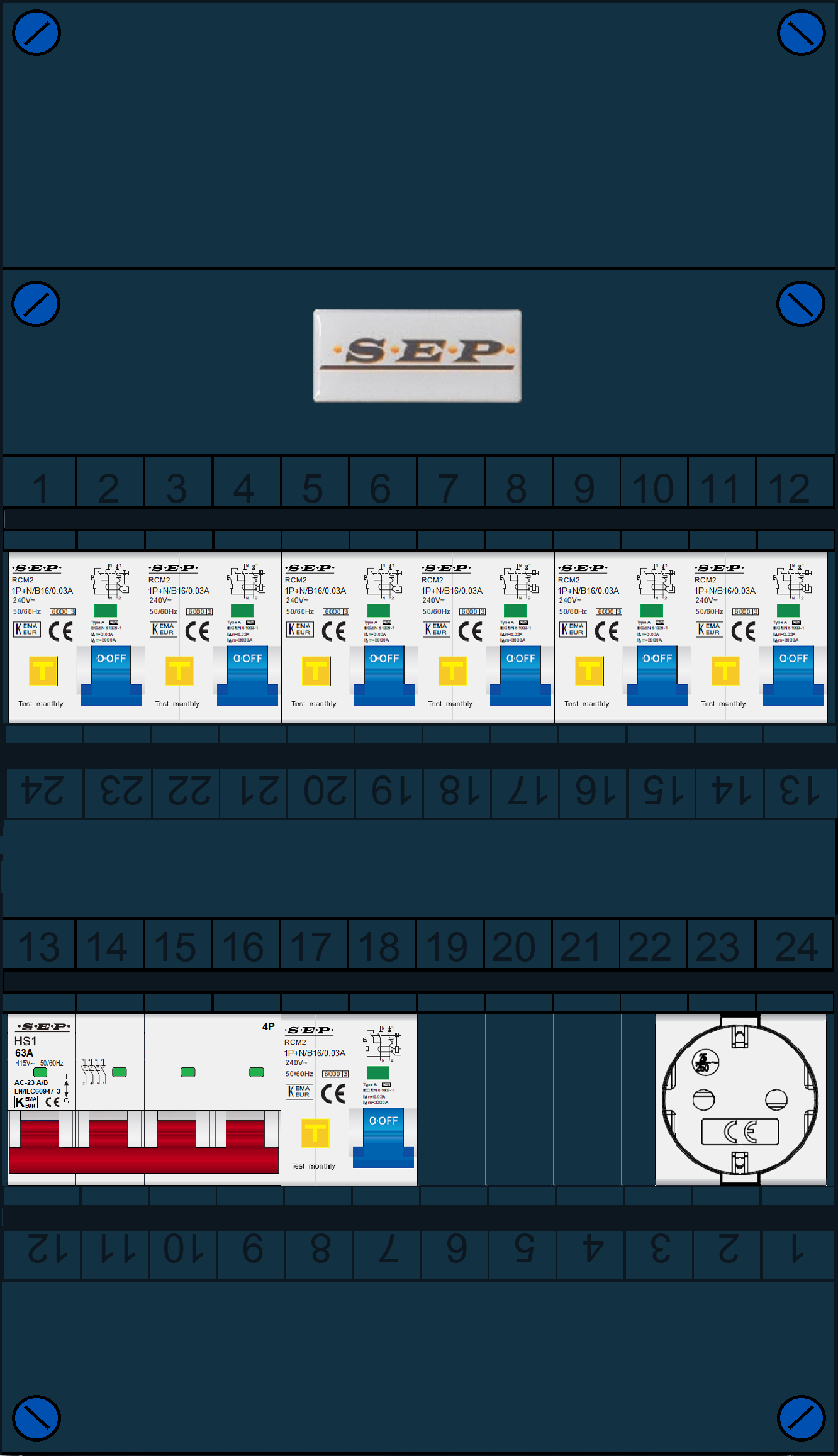 Schotman Elektro B.V. - SEP FS63A, 1xHoofdschakelaar, 7xAardlekautomaat, 1xContactdoos, 3 Fase