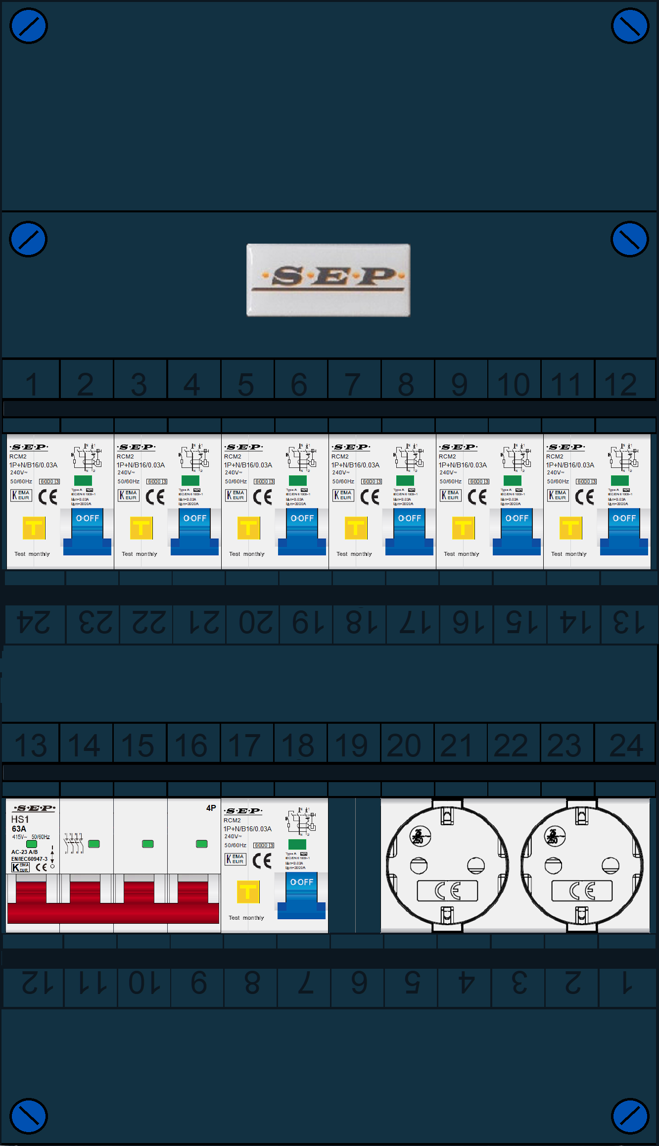 Schotman Elektro B.V. - SEP FS63A, 1xHoofdschakelaar, 7xAardlekautomaat, 2xContactdoos, 3 Fase