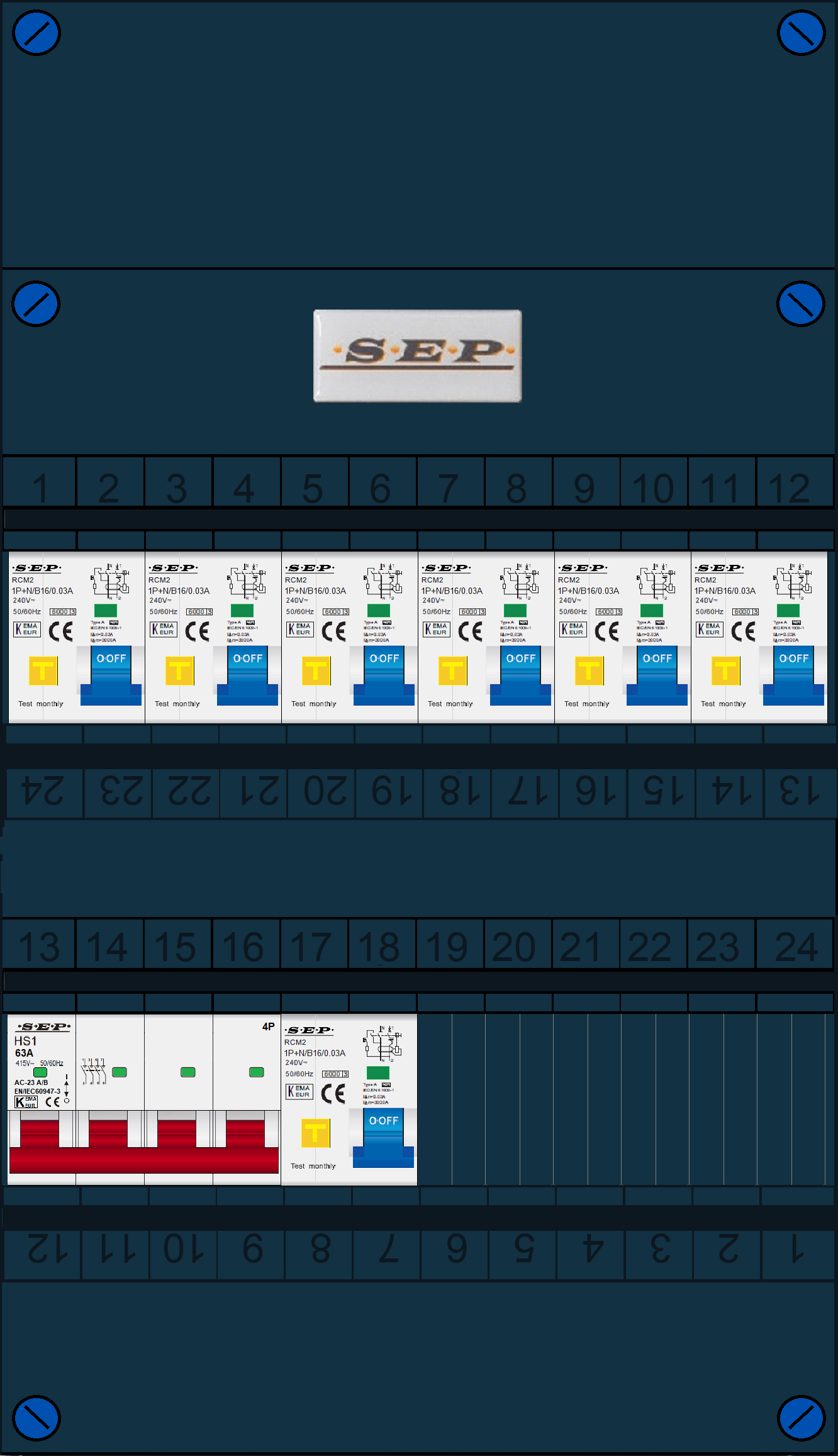 Schotman Elektro B.V. - SEP FS63A, 1xHoofdschakelaar, 7xAardlekautomaat, 3 Fase