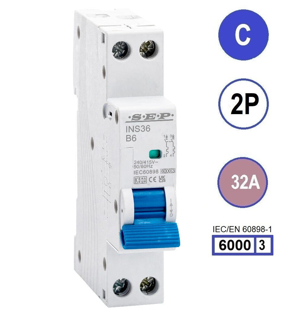 SEP INS36-2C32, installatieautomaat 2p C32 6kA, 18mm, 1 modulen