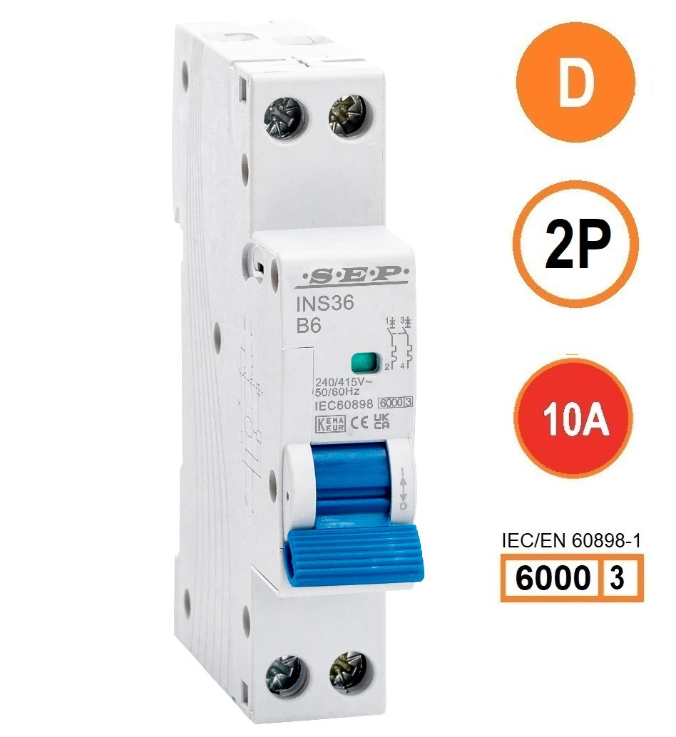 SEP INS36-2D10, installatieautomaat 2p D10 6kA, 18mm, 1 modulen