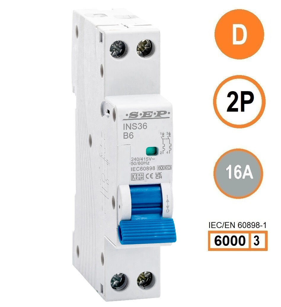 SEP INS36-2D16, installatieautomaat 2p D16 6kA, 18mm, 1 modulen