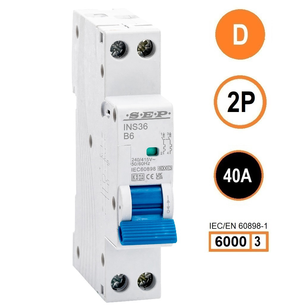 SEP INS36-2D40, installatieautomaat 2p D40 6kA, 18mm, 1 modulen