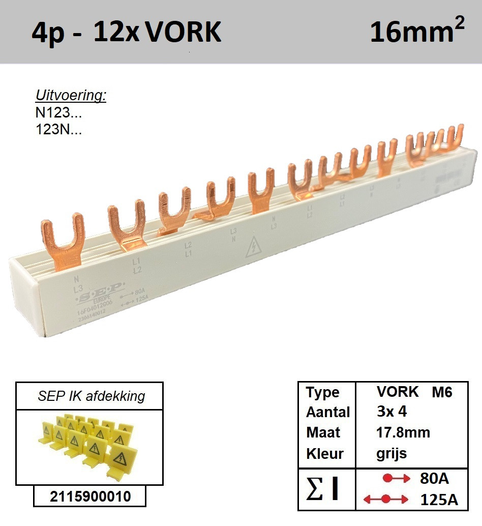 Schotman Elektro - SEP 16F04012G06 aansluitrail 16mm2 80A 125A 