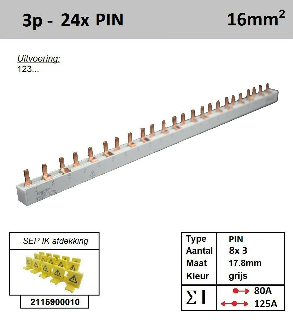 Schotman Elektro - SEP 16P03024G0 aansluitrail 16mm2 80A 125A