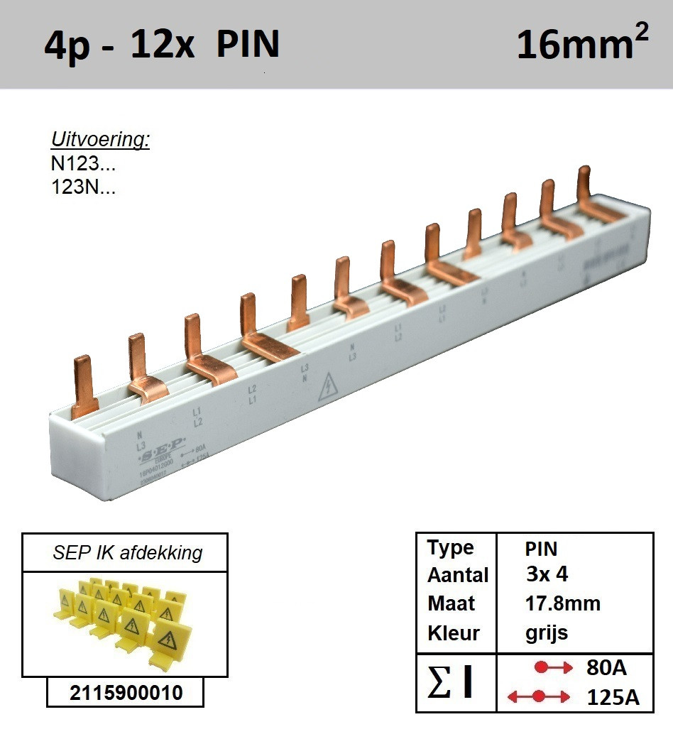 Schotman Elektro - SEP 16P04012G00 aansluitrail 16mm2 80A 125A