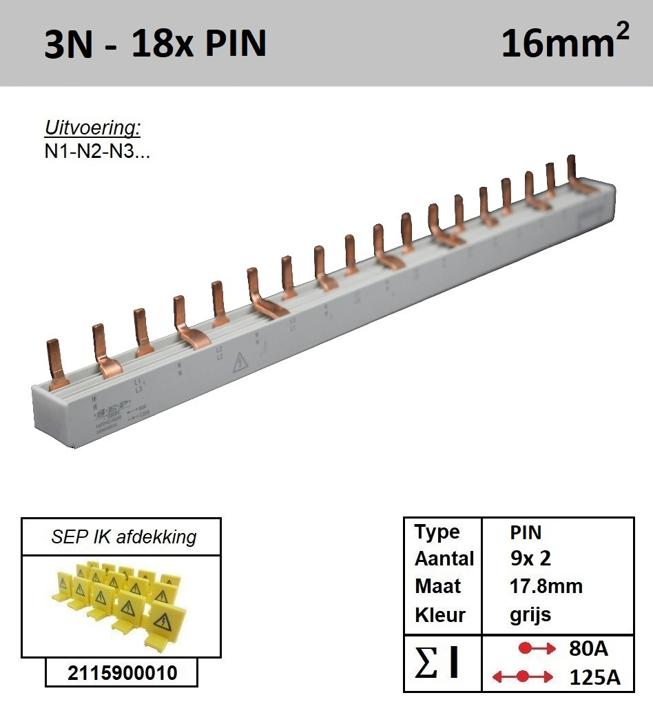 Schotman Elektro - SEP 16P04018G50 aansluitrail 16mm2 80/125A