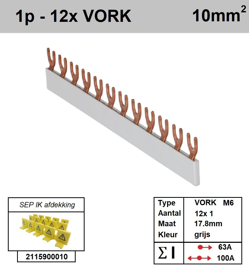 Schotman Elektro - SEP aansluitrail VORK-M6 12x1 aansluitingen 17.8mm