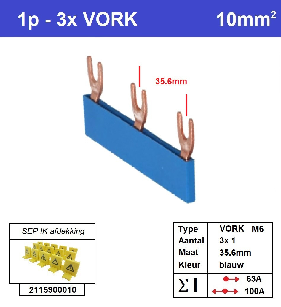 Schotman Elektro - SEP aansluitrail VORK-M6 3x1 aansluitingen 35.6mm