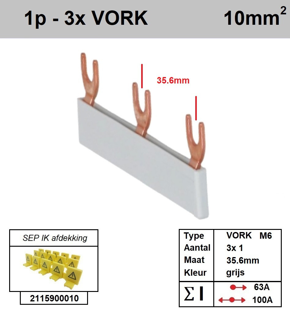 Schotman Elektro - SEP aansluitrail VORK-M6 3x1 aansluitingen 35.6mm