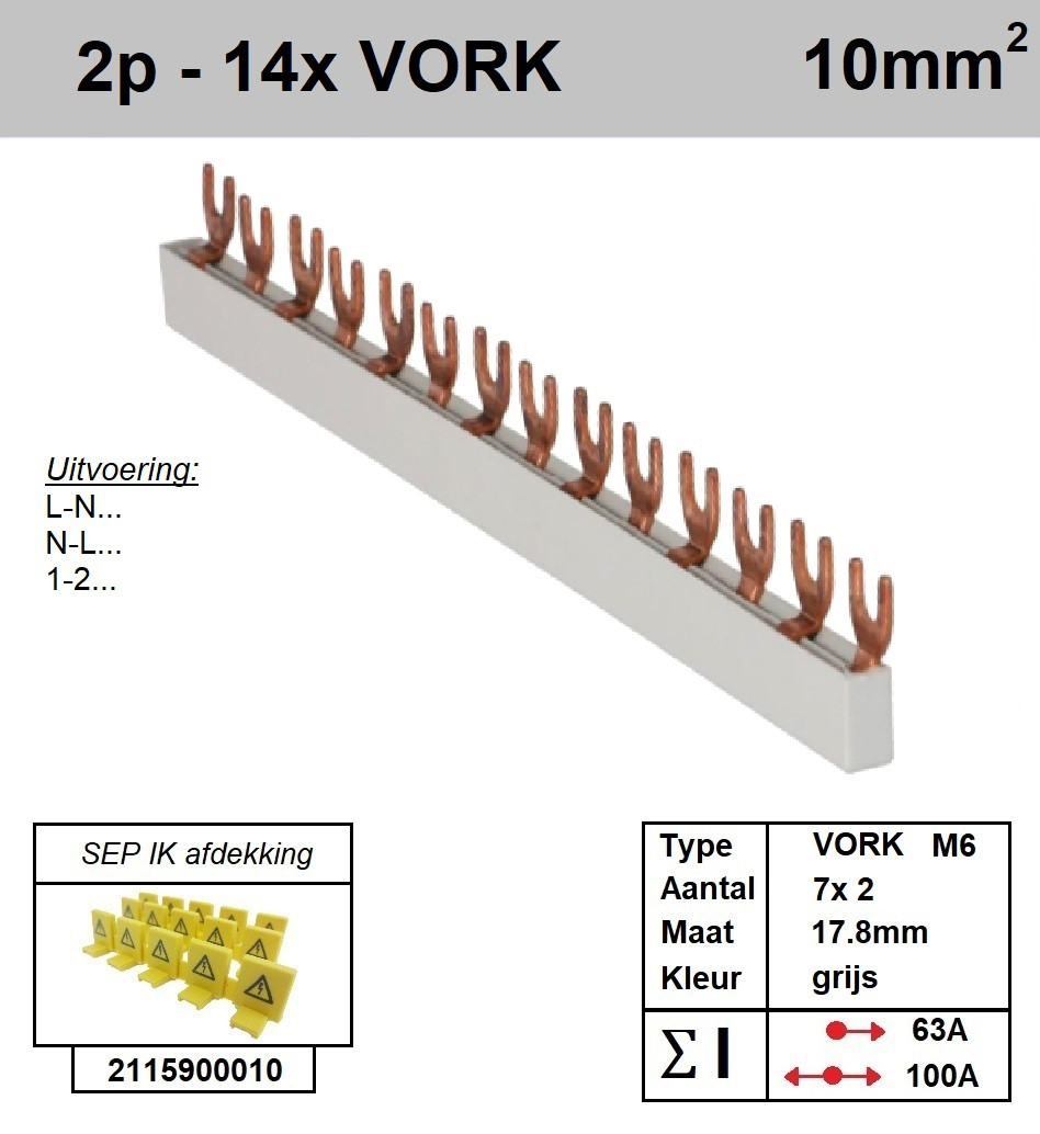 Schotman Elektro - SEP aansluitrail 2 fase VORK 7x2 aansluitingen 17.8mm